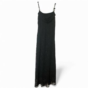 Y2K Onyx Nite Maxi Dress Womens Prom Black Strappy Long 90s Cowl Neck Whimsigoth